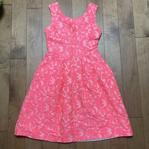 Pink Tartan Willow Kelly Sleeveless Dress 4 Coral neon pink Floral Jacquard - Picture 13 of 15
